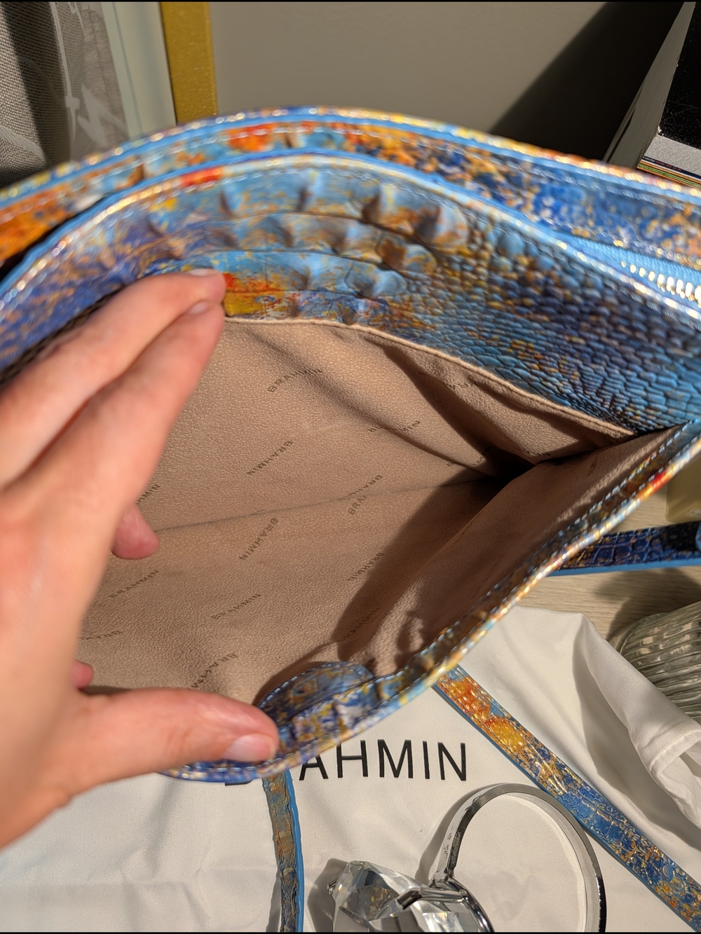 Brahmin Blue Multi Croc-Embossed Leather Shoulder Bag - Picture 5 of 16